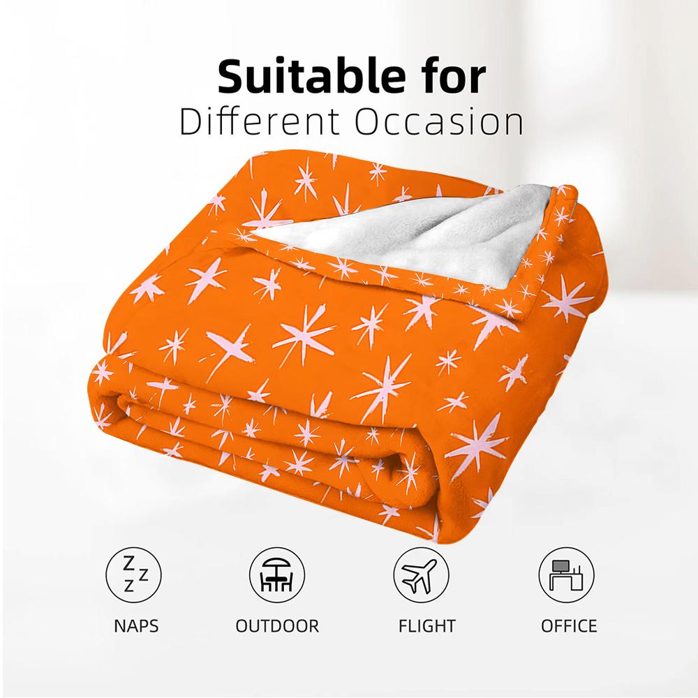 Orange Star Sketch Soft Flannel Blanket Breathable Warm Throw for Office Car Sofa Kids Room Birthday Xmas Gift