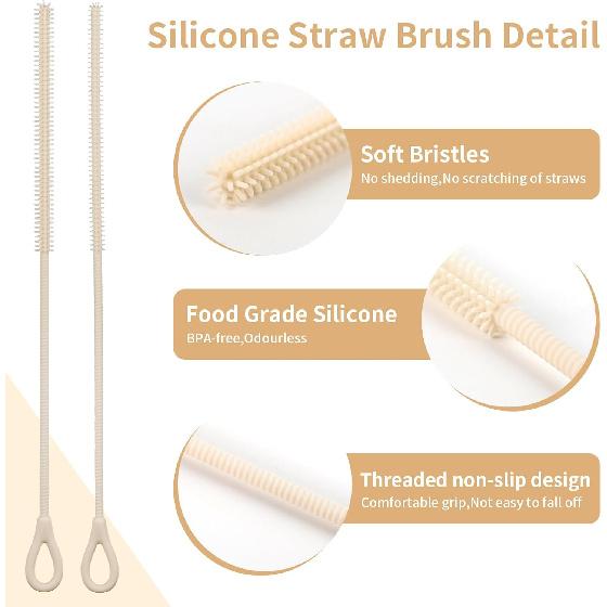 2Pcs Silicone Straw Cleaner Brush, 9.84in Reble Straw Cleaner with Bendable Steel Core, Extra Long Soft Bottle Brush for Clearing Glass Straws,
