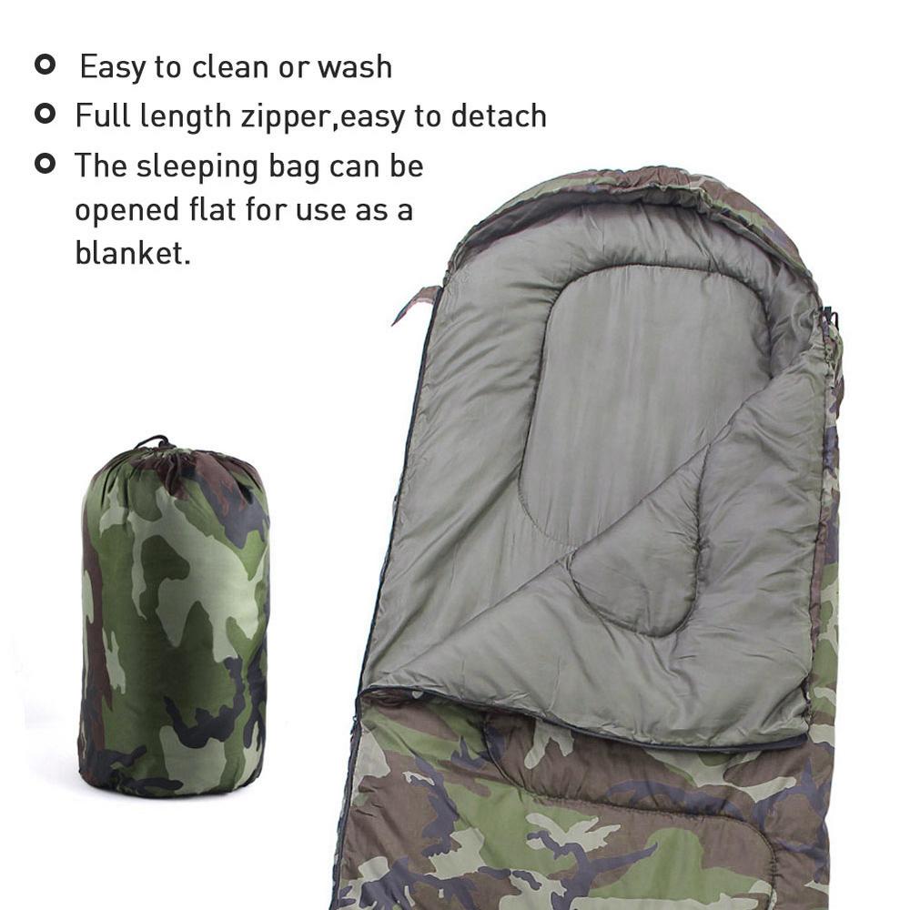 Camping Camouflage Sleeping Bag Outdoor Leisure Cotton Envelope Style Sleeping Bag With Hood Waterproof Sleep Bag Tools Gear