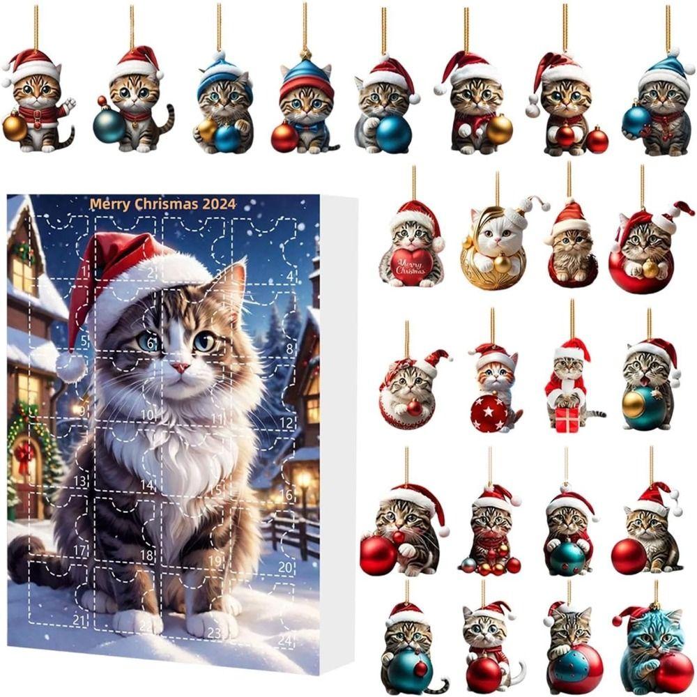Acrylic Cat Advent Calendar with 24 Cat Pendants 24 Days Christmas Countdown Calendar