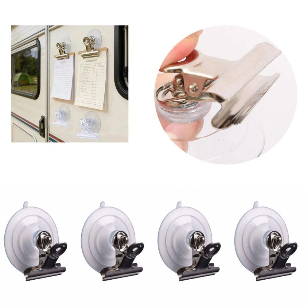 4Pcs Transparent Suction Cup Clip Detachable No Drilling Windshield Ticket Clip Reusable Multi-function Recipe Holders Holder