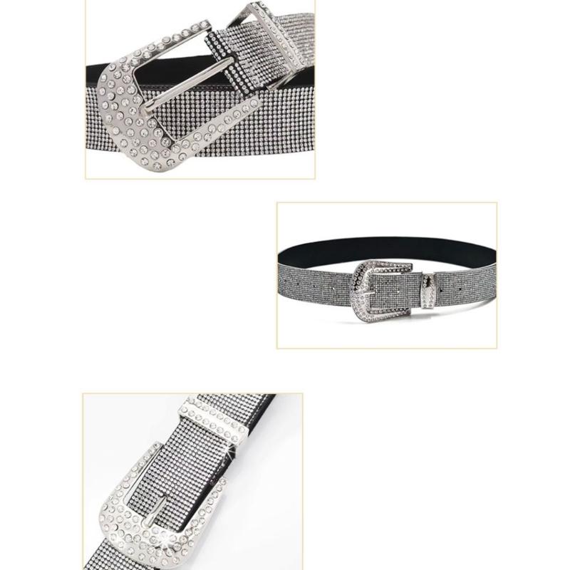 Fashionable Full Rhinestones Belt for Women Elegant Shimmering PU Leather Waist Belt for Evening Dress and Casual Outfit