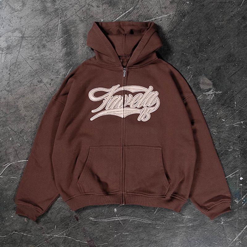 2024 Autumn American Retro Printed Zip-Up Hoodie Sweatshirt