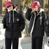 2025 Fake Two Pieces Hooded Down Cotton Clothes Jacket Winter Girl Bread Suit Student Short Thickened Padded Jacket