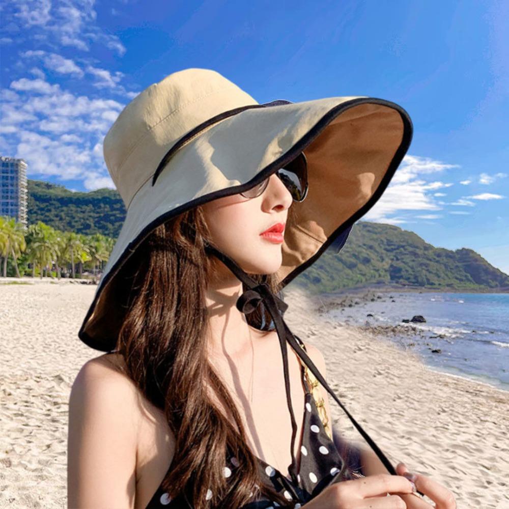

Anti-UV Wide Brim Sun Hat Korean Style Women Bucket Hat Simple Sun Protection Hat Ladies бежевый