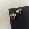 Korean metal pearl stud earrings niche C-shaped design earrings temperament simple high-end temperament earrings