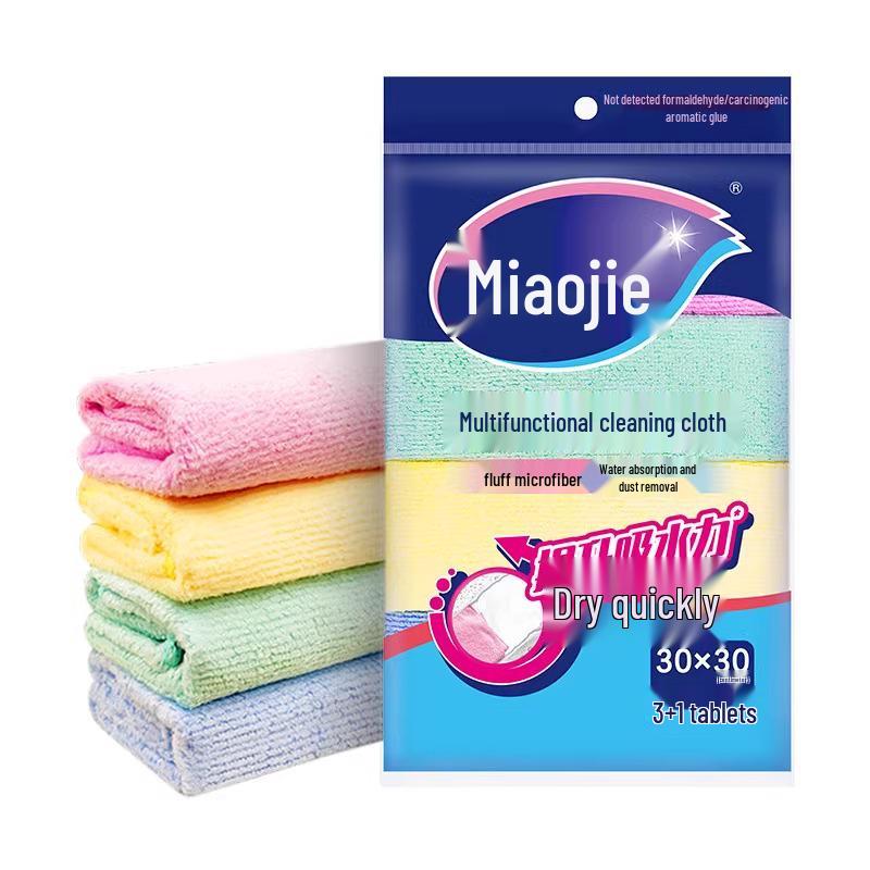Miaojie MTF3+1 Fiber Wiping Cloth, 4-Pack - Durable, Degreasing, Dust Removal & Water Absorbent Cleaning Cloth