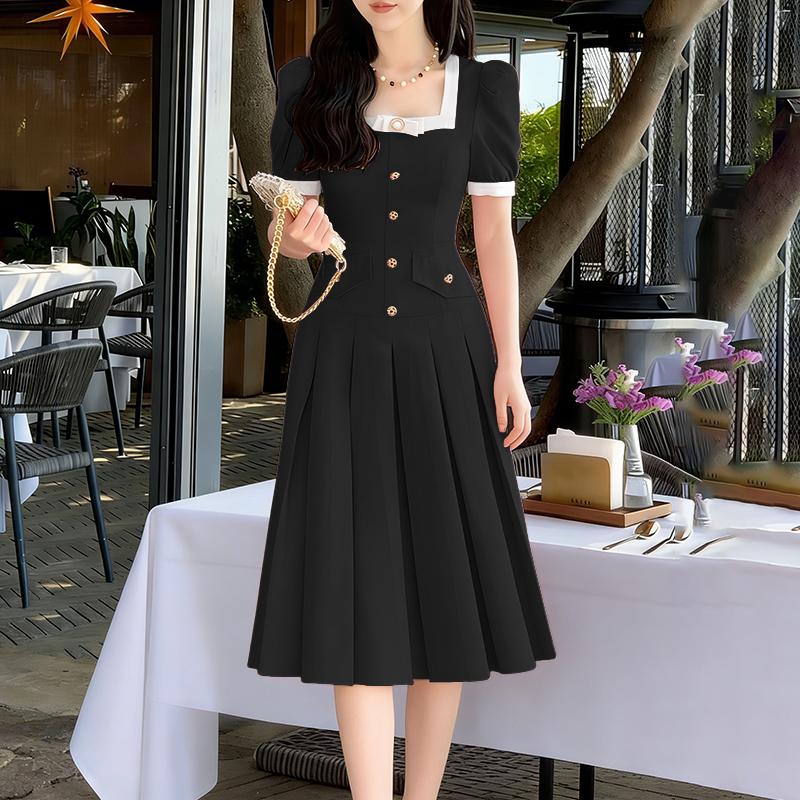 ZANZEA Damen Quadratkragen Lässig Kurzarm Elegantes Kleid