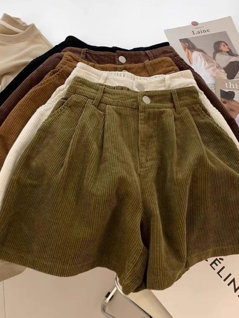 Vintage Velvet Shorts Women Spring New High Waist Straight Leg Loose Slim Fit Wide Leg Pants for Boots