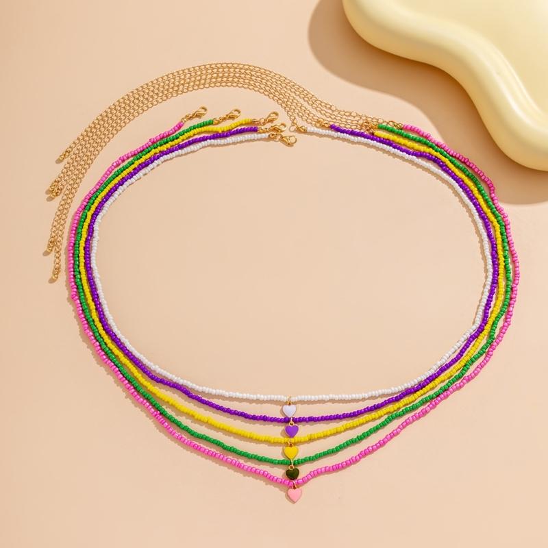 Handmade Heart Rice Beads Choker Necklace for Women Fashion Bohemian Clavicle Chain Party Statement Necklaces Jewelry