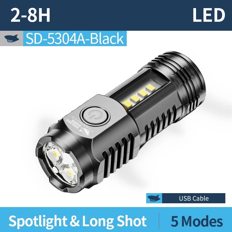 3LED+COB Super Bright Mini Flashlight USB Rechargeable,SD5304 5 Modes Pocket Torch with Clip for Outdoor Camping Emergency