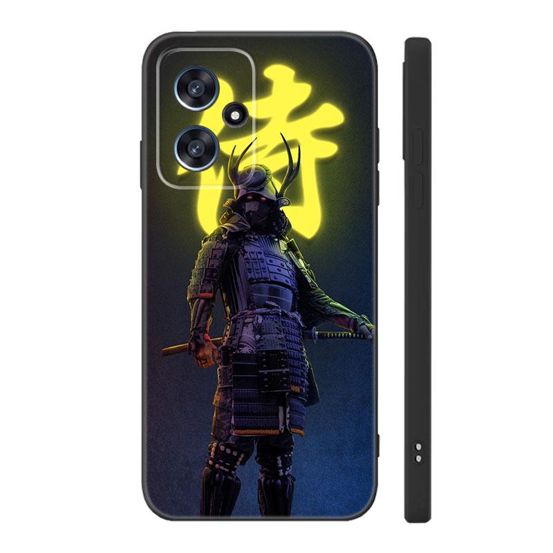 Japanese Samurai Art Black Silicone Phone Case For Xiaomi POCO X3 X4 NFC F3 F4 GT F5 M3 M4 M6 X5 X6 Pro 5G C55 C65 M5