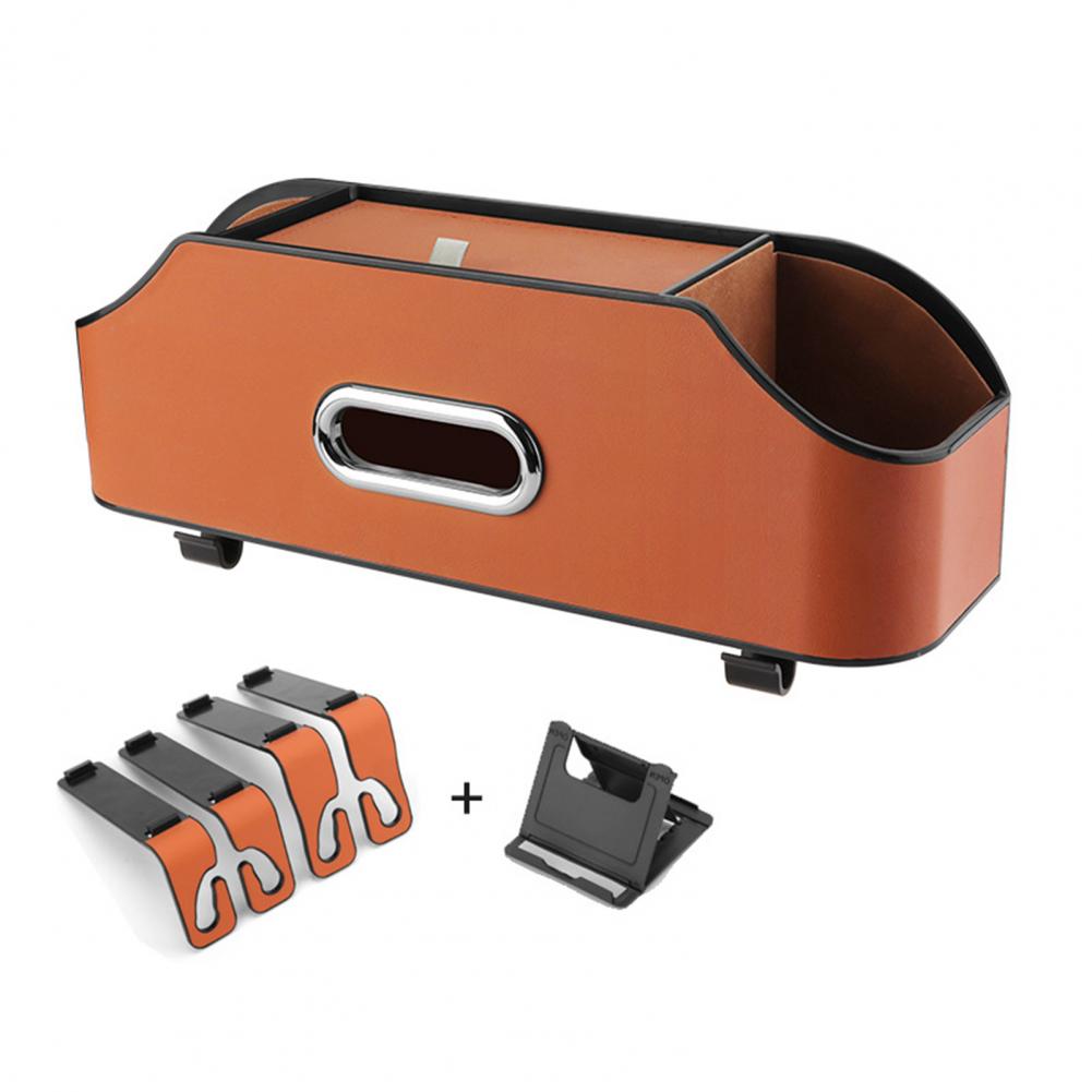Car Seat Back Storage Box Multifunctional Auto Tissue Universal Genuine Leather Backseat Water Cup Holder Hanging Hook Organizer