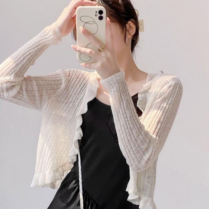 Ruffled Lace Ice Silk Sweater Sun-proof Cardigan Thin Women's Small Shawl Coat Sweet Spicy Outer Blouse