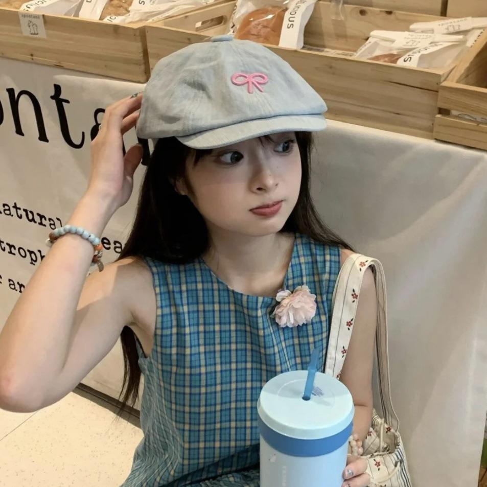Korean Version Of Retro Bow Forward Hat Children Spring And Summer Travel Versatile Niche Painter Hat Sweet Literary Beret