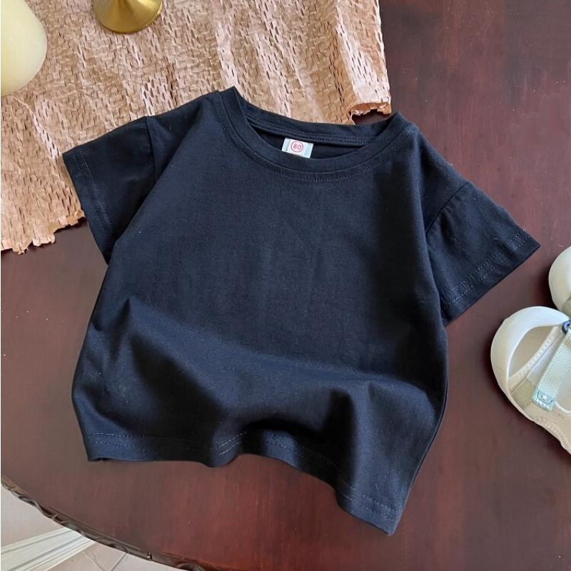 Summer Solid Children Cotton Casual Short Sleeve T-shirts Girls Baby Clothes Kids Boys Toddler Korean Style Tops