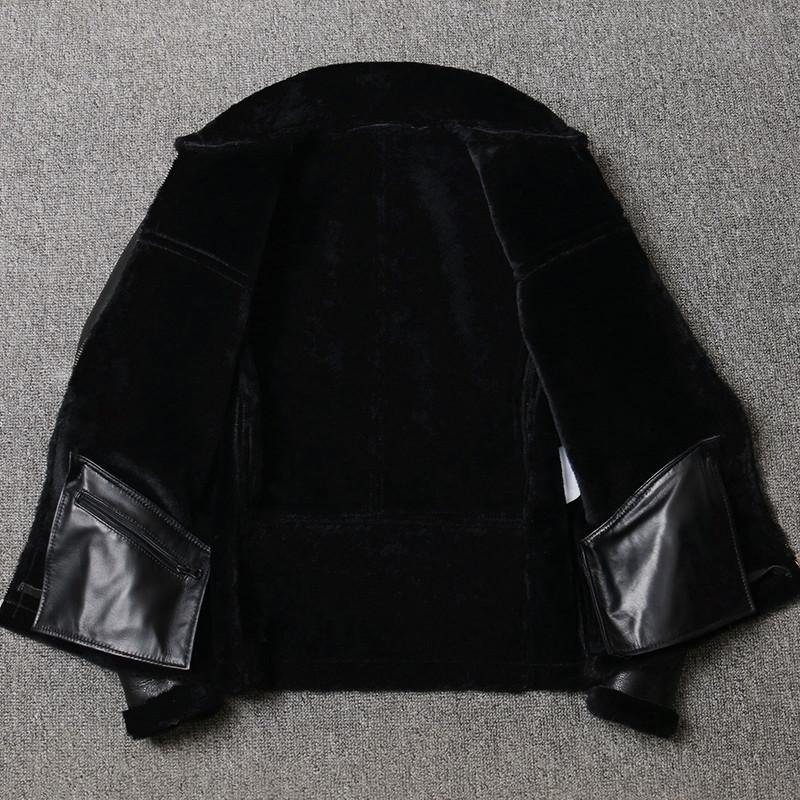 Fur One Lamb Fur Men's Leather Coat Vintage Sheep Wool Classic B3 Winter Coat Warm Lapel
