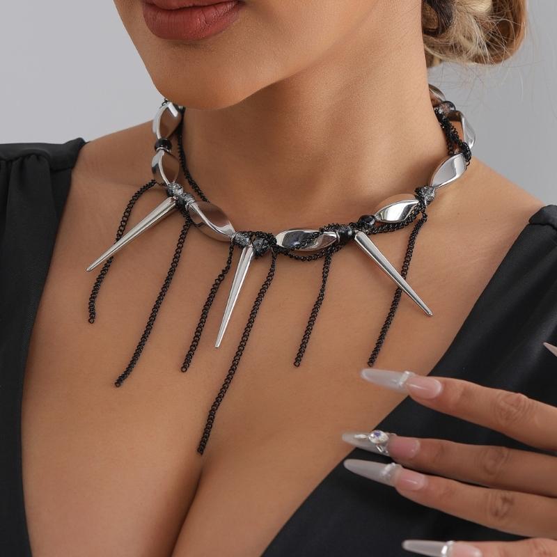 Versatile Tapered Spiraled Beaded Necklace Dark Design Jewelry With Fringed Detail Comfortable For Daily Wear