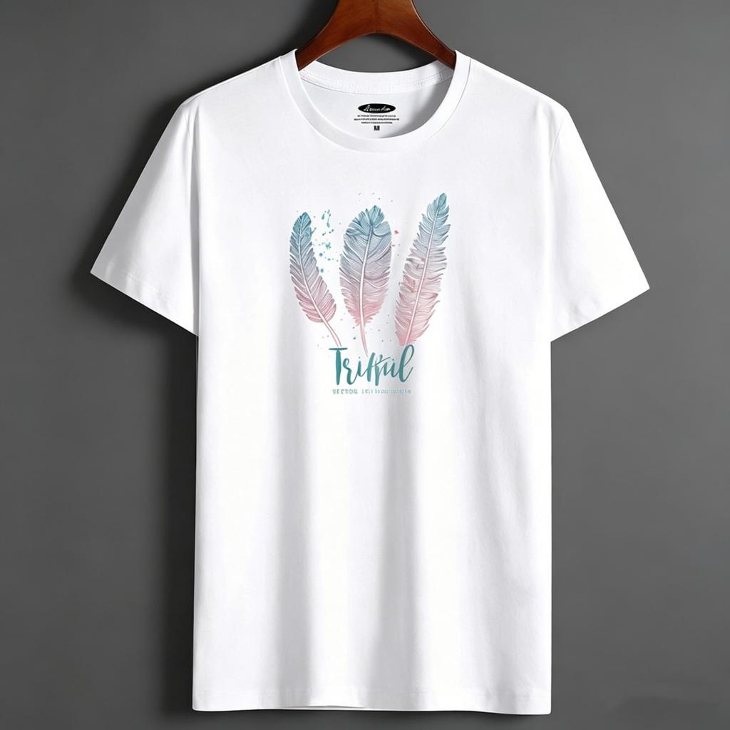 Men's Plus Size Cotton T-Shirt Short Sleeve Print Colorful Feathers Tee Breathable Oversized Male Tops