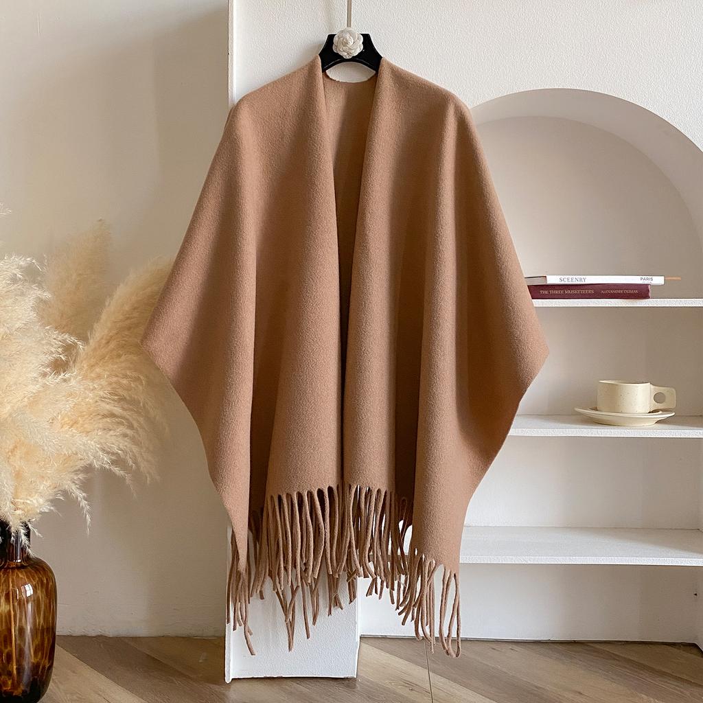 Winter Women Poncho Warm Shawl Double Sided Designer Thickening Blanket Luxury Scarf Female Cloak Cashmere Pashmina Cape Stole