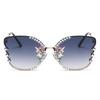 Large Frame Street Photography Diamond-set Sunglasses Fashionable Metal Womens Trendy Sunglasses