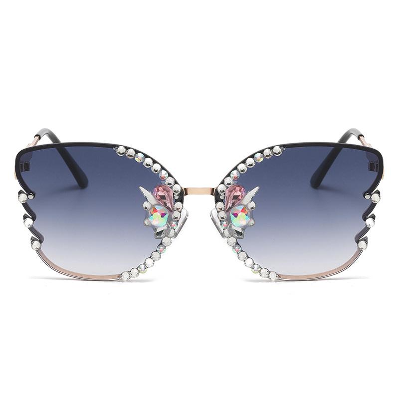 Large Frame Street Photography Diamond-set Sunglasses Fashionable Metal Womens Trendy Sunglasses