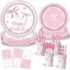 Pink Bow Birthday Party Disposable Tableware Set