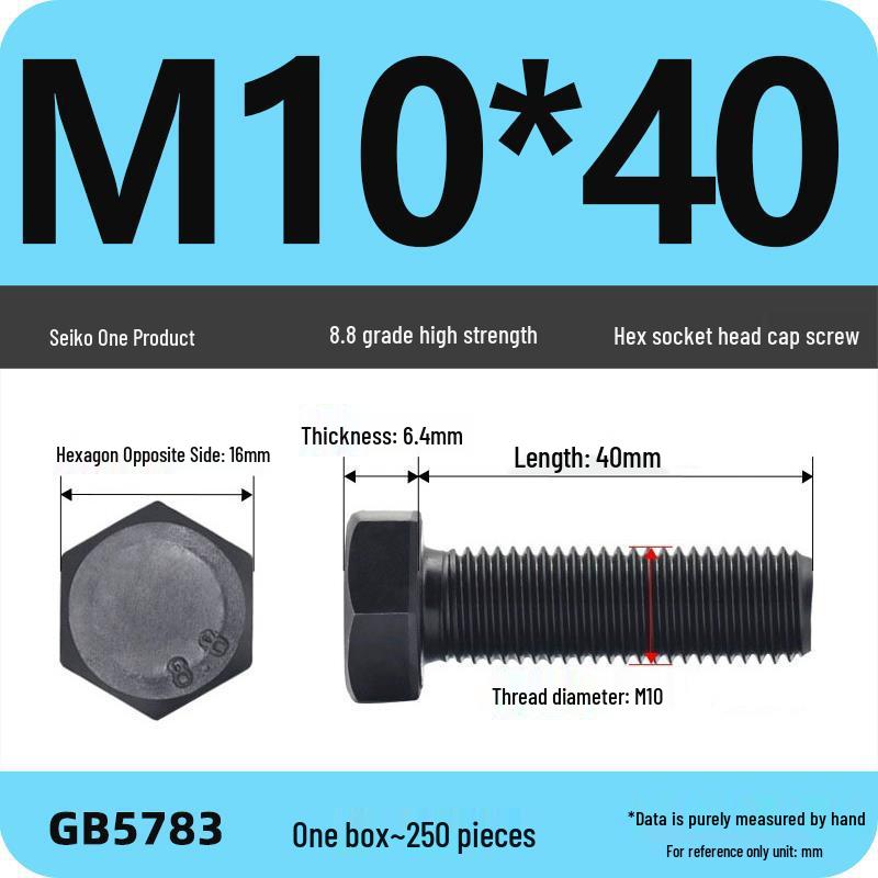 Black High-Strength Grade 8.8 Hex Bolt Screw Set (M4-M12)