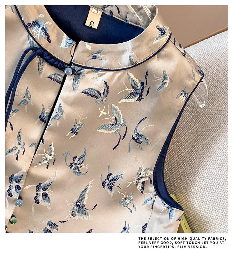 2025 Retro Chinese Style Embroidered Vest with Frog Button - Women's Sleeveless Top for Spring and Autumn