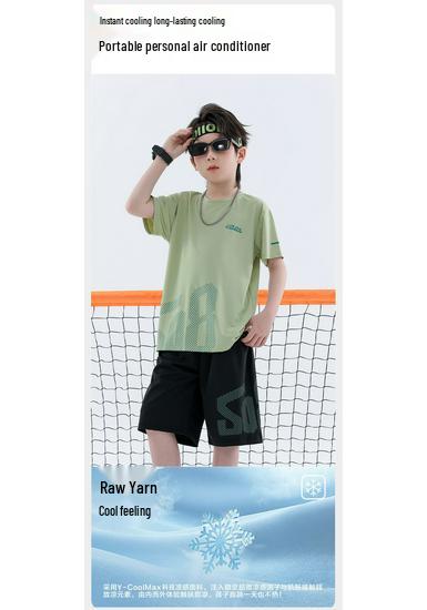 Boys' Ice Silk Summer 2026 Two-Piece Set: Short Sleeve T-shirt & Shorts for Middle and Older Children - Thin Style Sportswear.