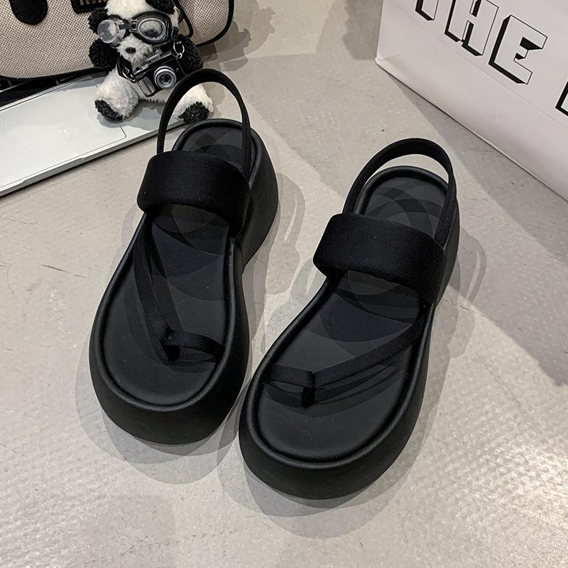 

Маленькие сандалии-маффины женские 2025 лето новые танкетка уличные шлепанцы повседневные отпуск платформа сандалии с открытым носком 35 чёрный