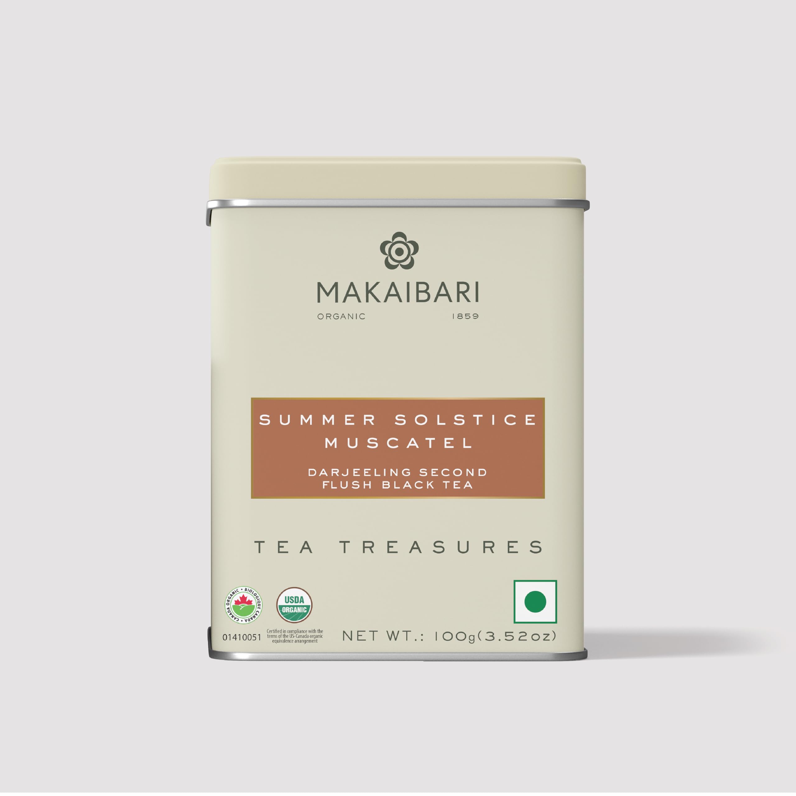 Makaibari Summer Solstice Muscatel Darjeeling Black Tea | 100g Tin Caddy | Premium Second Flush Loose Leaf | Single Estate Summer Harvest |
