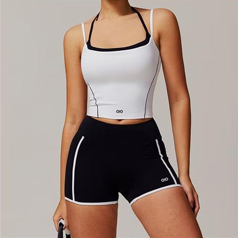 Aloiob Sports Vest Women Shockproof Fake Two Pieces Top Yoga Clothes Set High Intensity Fitness Three Points Short Pants