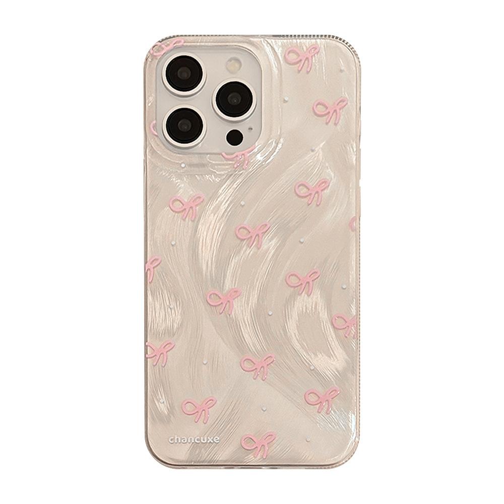 Pink Bow Suitable for Apple 15 Mobile Phone Case Iphone13promax Anti fall 12 Hard 14 Girl Feather Yarn 16