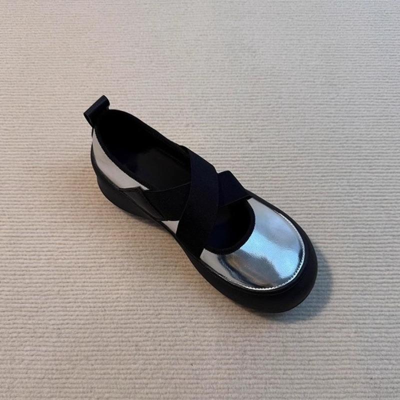 Thick-soled Sports Ballet Shoes, Women's Versatile Soft Leather Round-toed Single Shoes, Retro Shoes