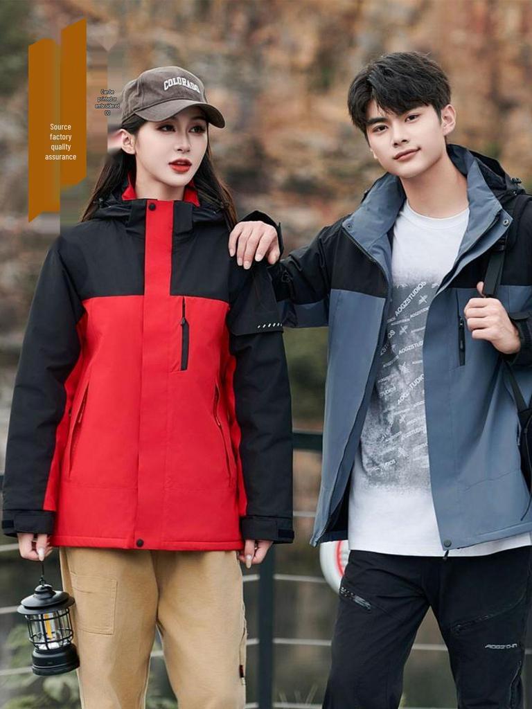 Thickened Fleece-Lined Storm Jacket: Windproof, Warm, Couple Style, Customizable Logo for Outdoor Workwear.