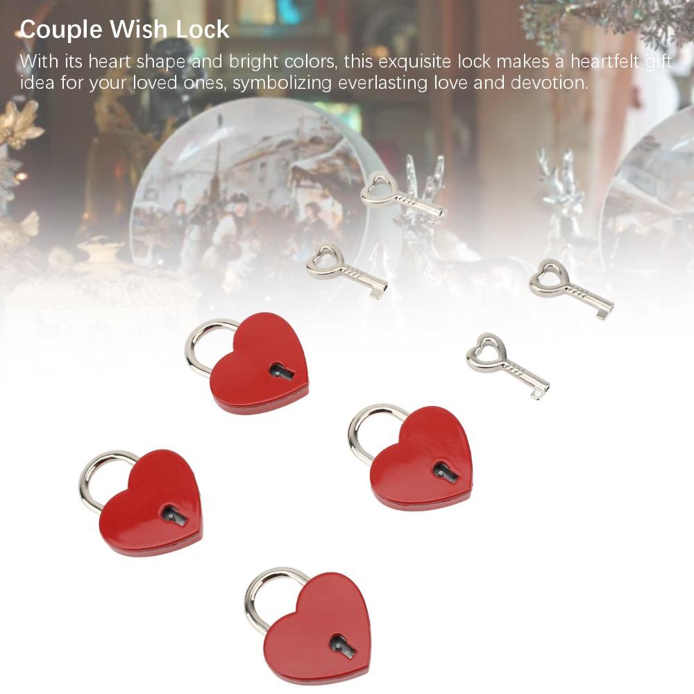 4sets Zinc Alloy Love Lock 38x30mm Mini Padlock Keyed Padlocks Heart Padlock For Wallets Handbags