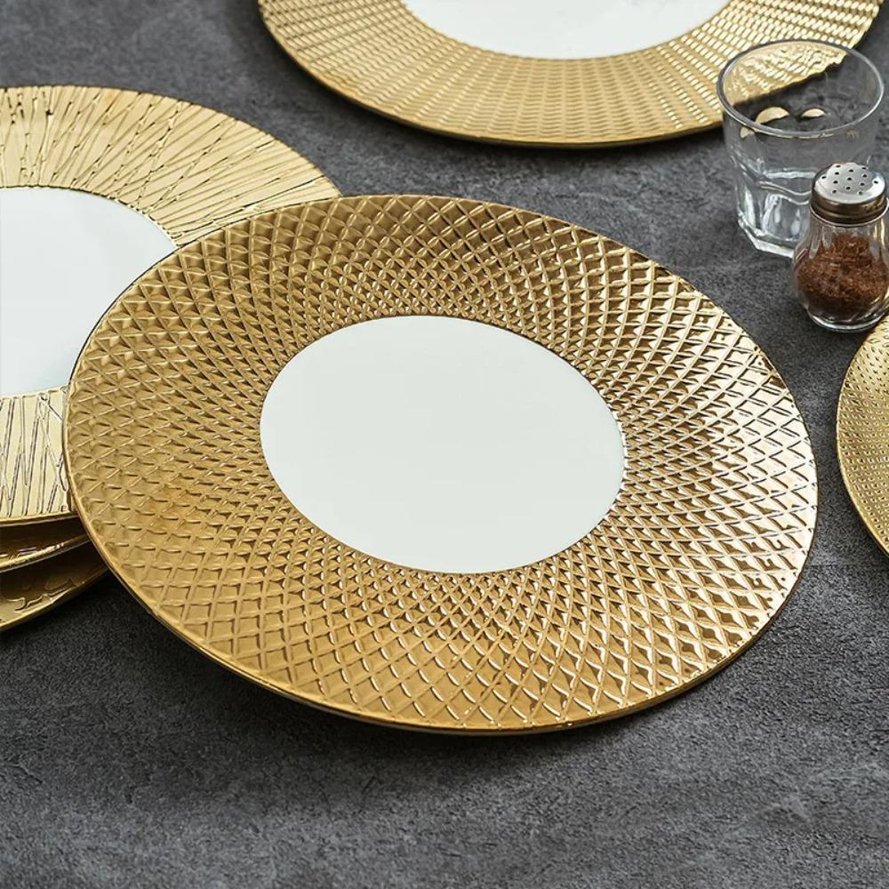 11.8 Inch Plated Gold and Silver Ceramic Plate Serving Plate Steak Tray Dessert Tray Molecular Cooking Tableware Dinner Plates