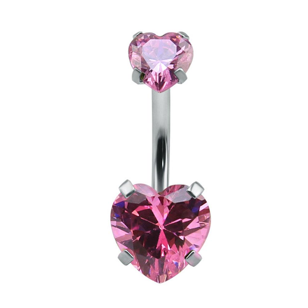 Damen Sexy Doppelherzförmiger Kristall Zirkon Bauchnabelpiercing Bar Chirurgischer Stahl Strass Körperpiercing Schmuck