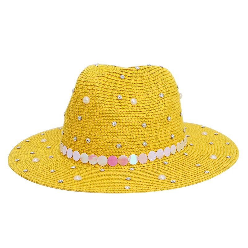 Perle Panama Strohhut Mode Herren und Damen Eingelegter Diamant Pailletten Zylinder Seaside Sonnenschutz Strandhut