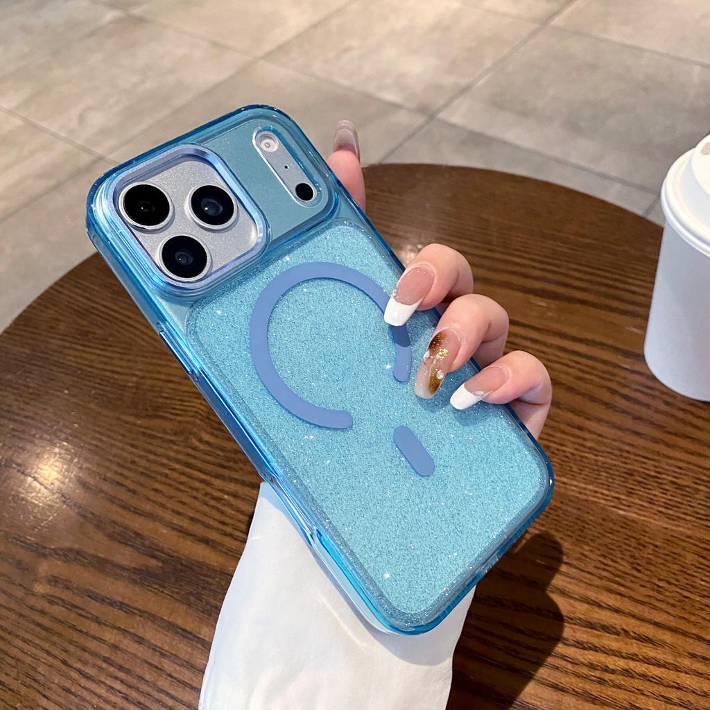 Transparent Glitter Symmetry for Magsafe Magnetic Case for IPhone 17E Air 16 15 14 Plus 13 Pro Max Anti-drop Armor Cover