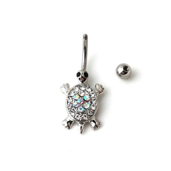 16G Multicolor Rhinestone Cute Turtle Sexy Body Piercing Belly Button Bar Ring