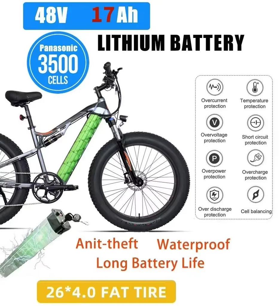 Adult Electric Mountain Bikes GS9 Plus1000W 4.0 Fat Tire 26 Inch Ebike48V, 17Ah