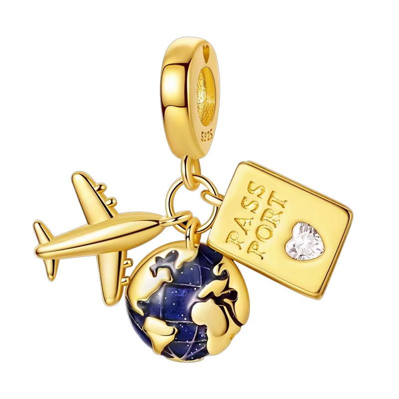 Original 925 Silver Gold DIY Charms Beads with Zirconium Sun Leopard Pendants for Bracelet Jewelry Making