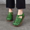 Johnature Genuine Leather Woven Breathable Flat Sandals Square Toe Soft Sole Versatile Women's Shoes
