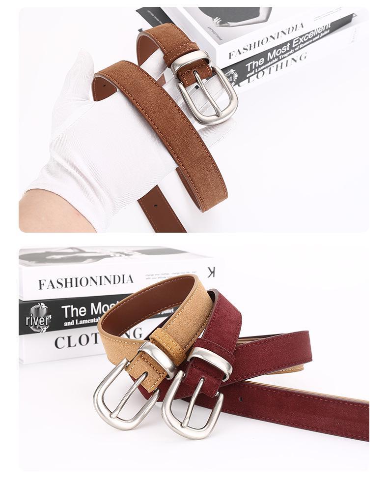 Women's Versatile Suede Leather Belt with Pin Buckle - High-End Light Luxury Fashion Accessory for Jeans