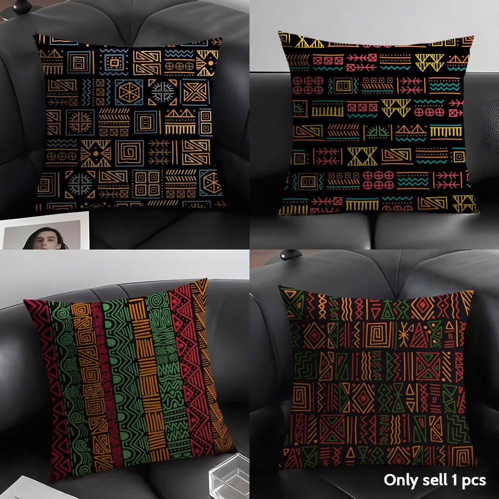 African Tribal Pattern Cushion Cover Summer Breathable Linen Organic Fabric Double-Sided Printing Sofa Pillow Case Home Decor