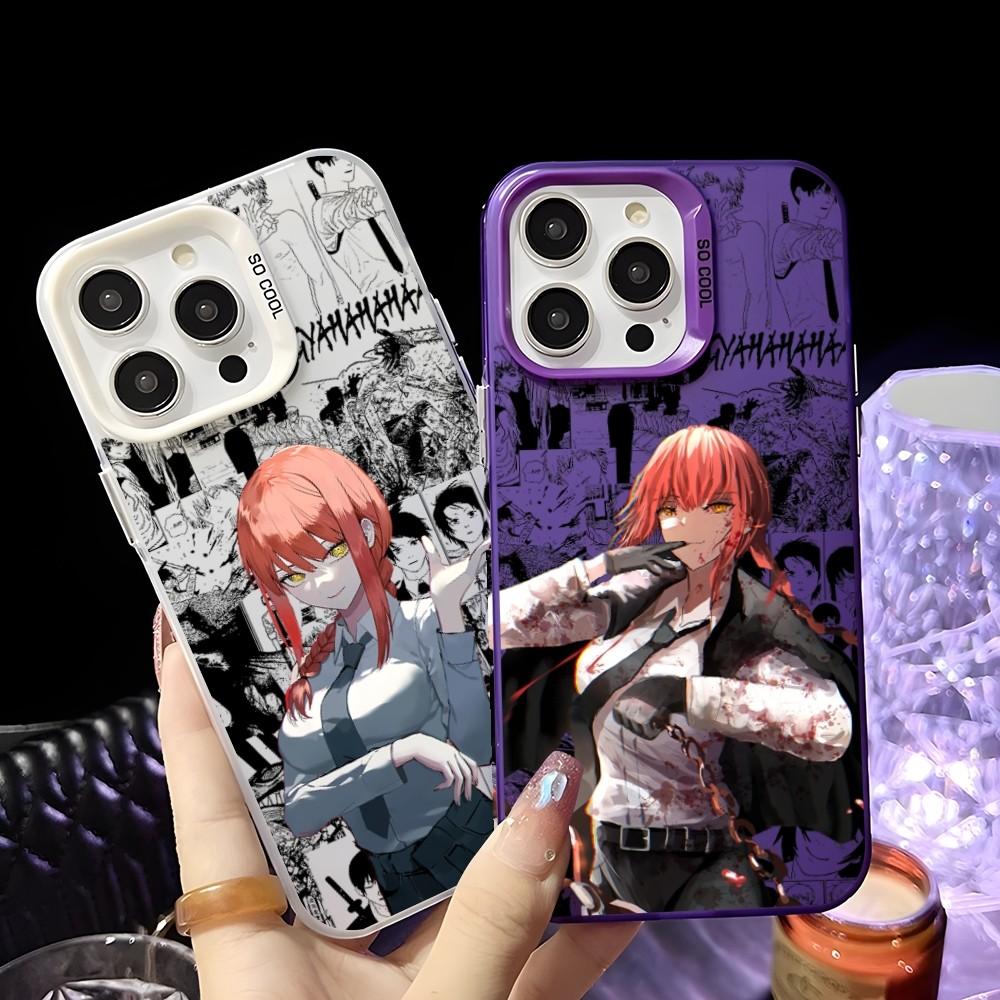 Cool Anime M-Makima Phone Case For iPhone 16 15 14 13 12 11 Pro Max Black Matte Multicolor Laser Metallic Aurora Cover