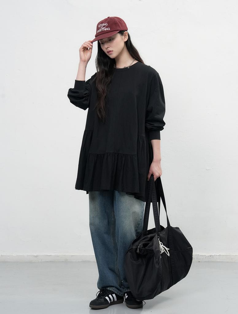 General Idea Loose Fit Ruffle Jersey Dress [Black] / Wbe3L15502