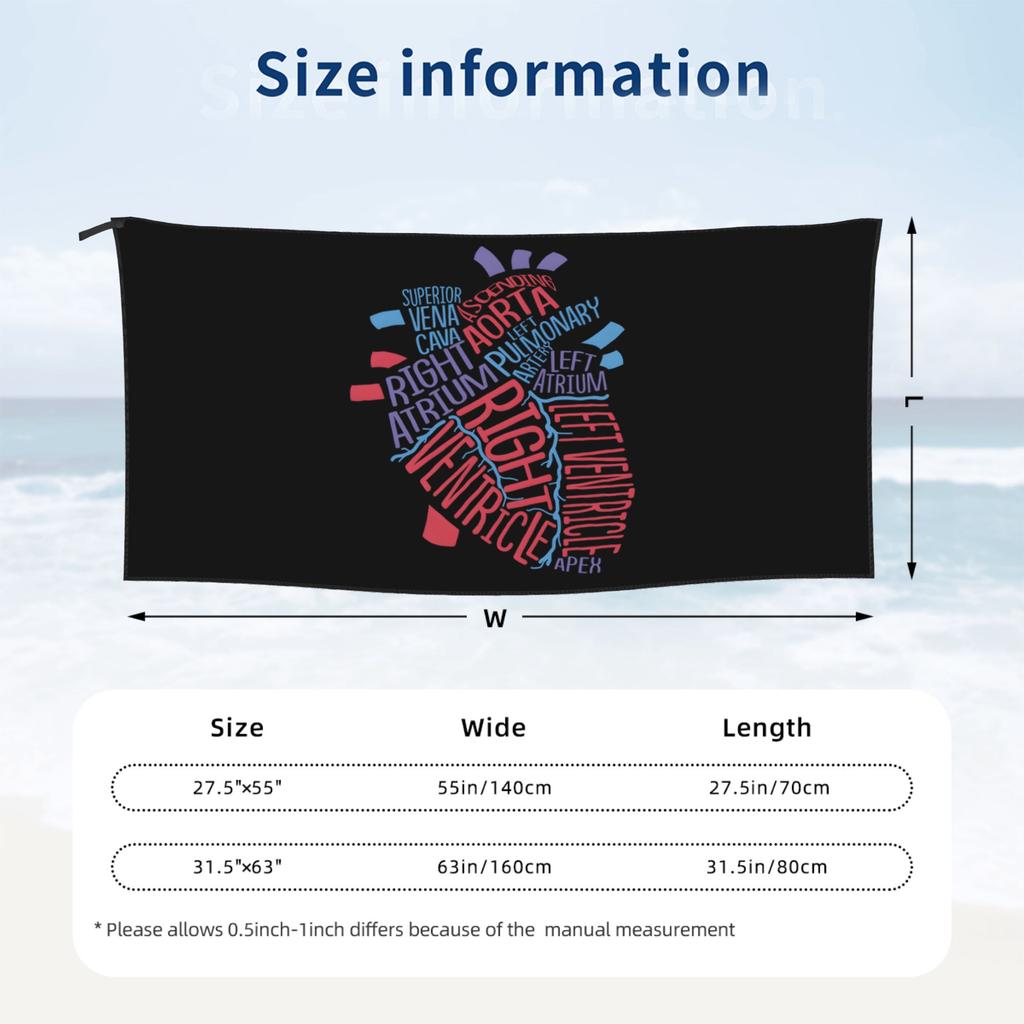 Anatomical Hu He Cardiology Medical Cardiac Nurse Beach Towel Soft Microfiber Quick Dry Absorbent Quick Towels For Bath